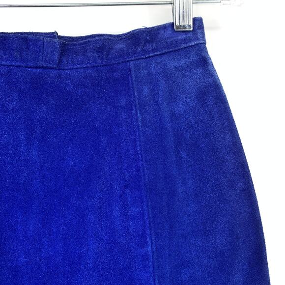 Phoenix Suede Leather Skirt Womens Size 00 Blue Straight Above Knee Vintage - Picture 3 of 6